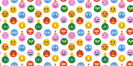 Illustration for Cute happy face seamless pattern in funny colorful children illustration style. Flat cartoon people head background for education concept or kid project. - Royalty Free Image