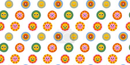 Illustration for Cute happy face seamless pattern in funny colorful children illustration style. Flat cartoon people head background for education concept or kid project. - Royalty Free Image