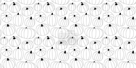 Illustration for Black and white halloween pumpkin seamless pattern illustration. Fall season harvest vegetable background print for october holiday celebration or thanksgiving event. Decorative hand drawn texture. - Royalty Free Image