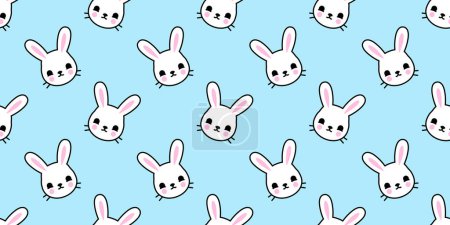 Illustration for Happy rabbit cartoon doodle seamless pattern. Funny bunny face flat illustration background. Animal texture print, easter character wallpaper. - Royalty Free Image
