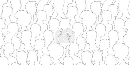 Ilustración de Diversas personas multitud silueta arte abstracto patrón sin costuras. Comunidad multiétnica, diversidad cultural grupo fondo dibujo ilustración en blanco y negro. - Imagen libre de derechos