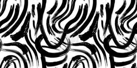 Illustration for Black and white abstract brush stroke painting seamless pattern illustration. Modern paint line background in monochrome color. Messy graffiti sketch wallpaper print, rough hand drawn texture. - Royalty Free Image