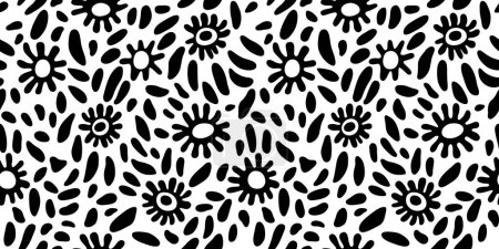 Illustration for Abstract black and white flower art seamless pattern. Trendy contemporary floral nature shape background illustration. Natural organic plant leaves artwork wallpaper print. Vintage spring texture. - Royalty Free Image