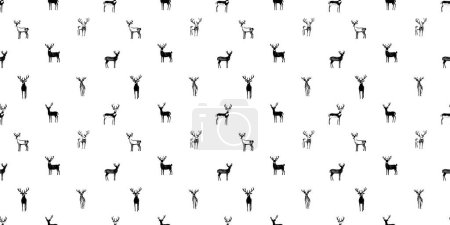 Illustration for Hand drawn christmas deer seamless pattern illustration. Black and white reindeer doodle background for festive xmas celebration event. Holiday animal texture print, december decoration wallpaper. - Royalty Free Image