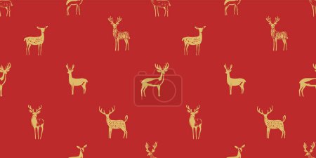 Illustration for Hand drawn christmas deer seamless pattern illustration. Vintage style reindeer drawing background for festive xmas celebration event. Holiday animal texture print, december decoration wallpaper. - Royalty Free Image