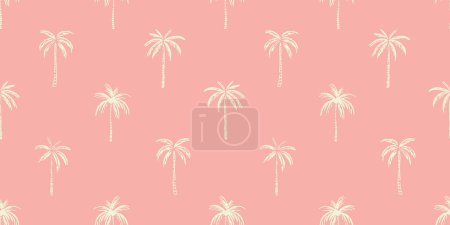 Illustration for Hand drawn palm tree doodle seamless pattern illustration. Colorful hawaiian print, summer vacation background in vintage art style. Tropical plant painting wallpaper texture. - Royalty Free Image