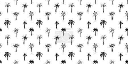 Téléchargez les illustrations : Illustration de motif sans couture dessinée à la main. Tirage hawaïen noir et blanc, fond de vacances d'été dans un style d'art vintage. Texture de papier peint peinture végétale tropicale. - en licence libre de droit