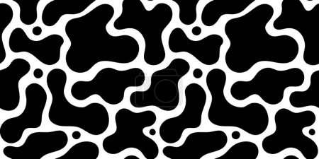 Illustration for Black and white cow print seamless pattern. Retro abstract pattern in monochrome color. Trendy art splash wallpaper design. - Royalty Free Image