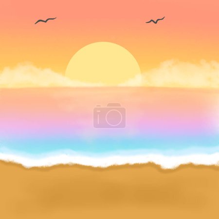 Téléchargez les photos : Mer plage coucher de soleil ciel fond d'écran graphique - en image libre de droit