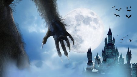 Photo for Scary monster hand, furry werewolf paw for halloween background render 3d - Royalty Free Image