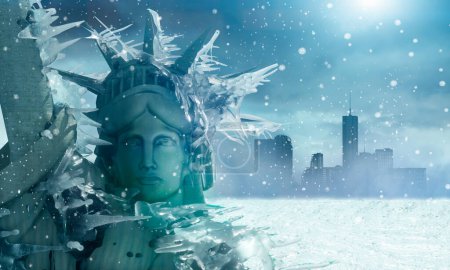 Téléchargez les photos : La Statue de la Liberté gelée dans la glace à New York comme symbole du réchauffement climatique et du problème du changement climatique, rendu 3d - en image libre de droit