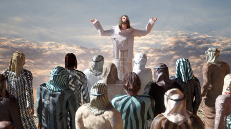 Foto de Jesus Christ and Twelve Apostles in Domus Galilaeae Sermon on the Mount 3D render - Imagen libre de derechos