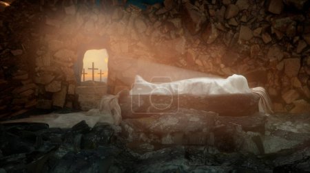Photo for The tomb of Jesus Christ, the shroud, during Easter, 3d render - Royalty Free Image