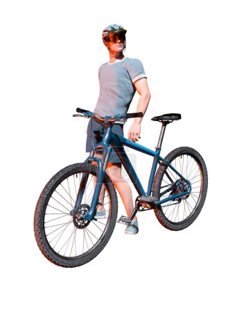 Foto de Athlete man cyclists with bicycle 3d render and a bike on the white - Imagen libre de derechos