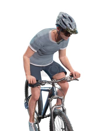 Téléchargez les photos : Athlète homme cyclistes avec vélo rendu 3d et un vélo sur le blanc - en image libre de droit