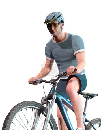 Foto de Athlete man cyclists with bicycle 3d render and a bike on the white - Imagen libre de derechos