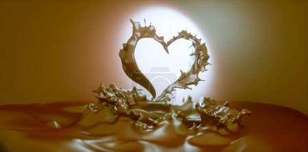 Foto de Heart shaped coffee or chocolate  splashes drops and blots 3d render - Imagen libre de derechos