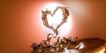 Photo for Heart shaped coffee or chocolate  splashes drops and blots 3d render - Royalty Free Image