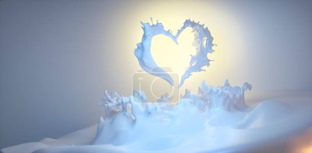 Photo for Milk heart shaped splashes, drops and blots splash 3d render - Royalty Free Image