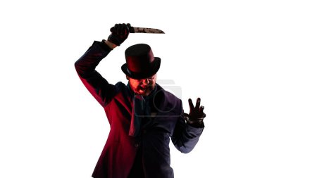 A maniac from 19th century England and London, Jack the Ripper  on a white background