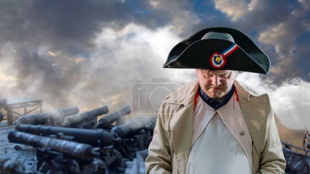 Photo for Napoleon Bonaparte, military leader of the 18th century on the battlefield - Royalty Free Image