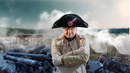 Photo for Napoleon Bonaparte, military leader of the 18th century on the battlefield - Royalty Free Image