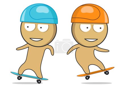 Ilustración de Two skateboarders perform tricks in the air - Imagen libre de derechos