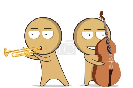 Illustration for A musical group consisting of a trumpeter and double bass player. - Royalty Free Image