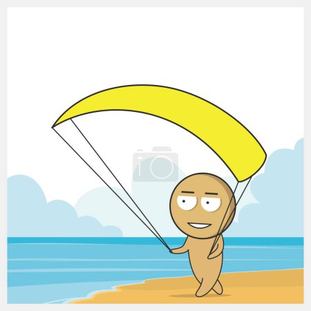 Téléchargez les illustrations : Un garçon au bord de la mer est engagé dans le parachutage. - en licence libre de droit