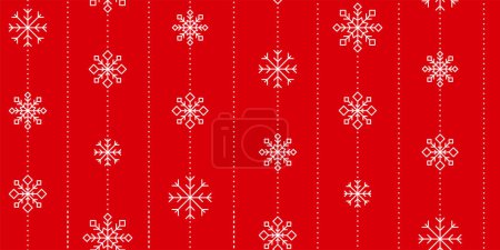 Téléchargez les illustrations : Flocon de neige blanc ligne rouge motif sans couture nouvelle année. Lumineux minimaliste cadeau enveloppement papier fond infinité impression tissu textile aiguille toile toile de fond Noël hiver cristal de glace ligne décor modifiable - en licence libre de droit