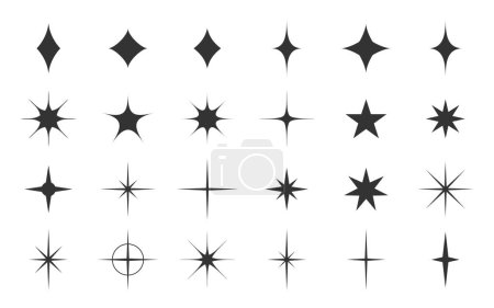 Illustration for Star sparkle template shape stamp black silhouette set. Sticker stencil blank design handmade imprint sky night magic glow light cosmic glitter abstract decor constellation glitter isolated - Royalty Free Image