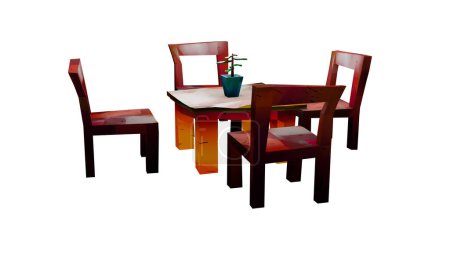 illustration 3d render low poly shade of set table with chair