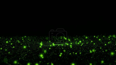 abstract glowing green geometry line connection particles wave moving digital background