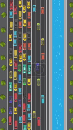 top view of Traffic Jam car vehicle on multiple lane highway, view from above