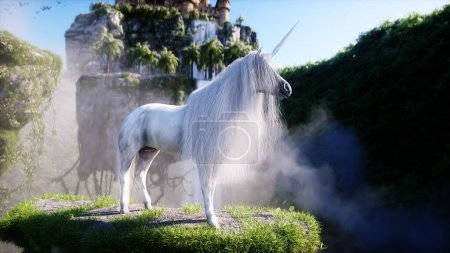 Foto de Unicornio mágico y fantasía de cuento de hadas volando rocas. - Imagen libre de derechos