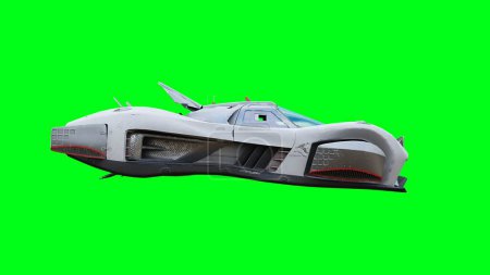 Futuristic flying car, taxi. Green screen isolate.