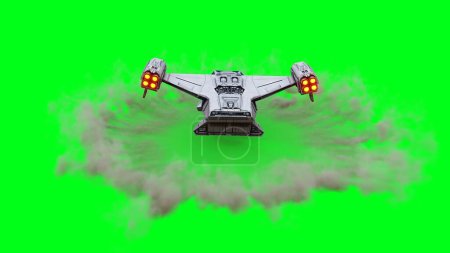 Futuristic flying spaceship. Green screen isolate. 3d rendering