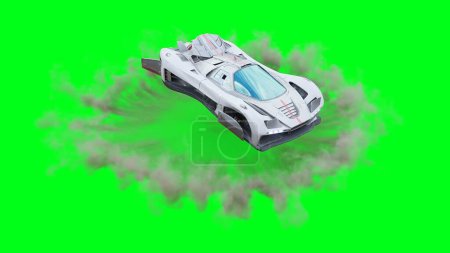 Futuristic flying car, taxi. Green screen isolate.