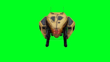 Flying military, war droid, bot Green screen
