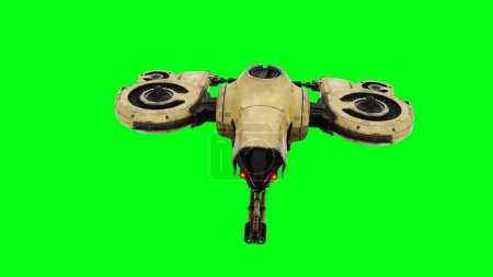 Flying military, war droid, bot Green screen