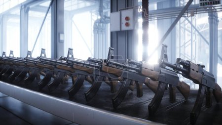 Russian machine gun AK 47 production factory. War concept