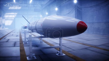 Military tactic rocket factory, production line. War concept 3d rendering