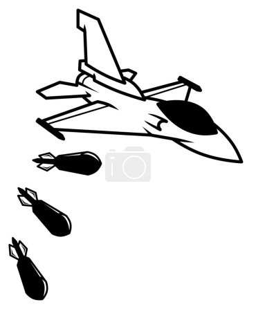 Foto de Un avión militar está lanzando bombas. Guerra. Sin guerra, ilustración del concepto de paz. Bombardero volador. Ataque de aviones de combate con misiles. - Imagen libre de derechos