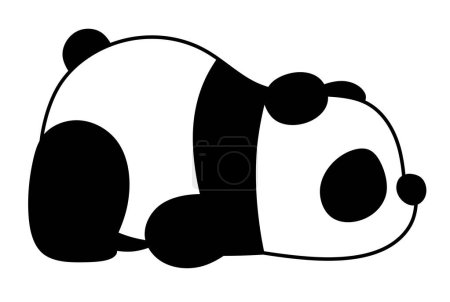 Black and white cute black and white panda cub tiredly sleeping. Monochrome illustration of a panda cub. The concept of protecting the panda population.