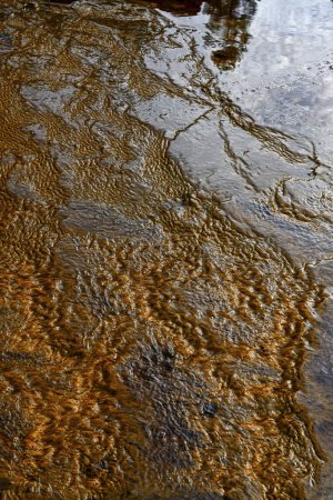 Vivid details of the iron-rich sediment and microbial mats along the banks of Rio Tinto.