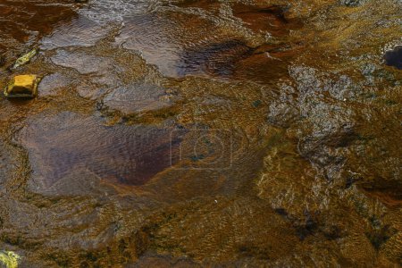 Téléchargez les photos : The Rio Tinto in Huelva, Spain, exhibits striking red and orange iron-rich deposits and green microorganism traces - en image libre de droit