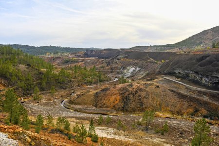 Overlooking the historic mining landscape of Rio Tinto with its winding river and contrast of barren and vegetated land