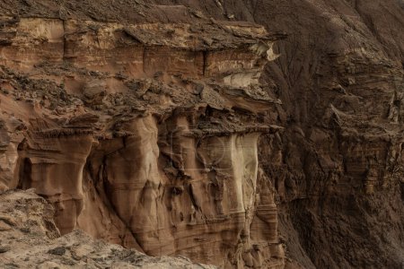 Detailed view of rugged sandstone cliffs featuring dramatic erosion patterns and natural textures. Perfect for geological studies and nature themes.