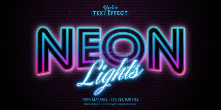Téléchargez les illustrations : Effet texte lumineux néon, style texte léger néon modifiable - en licence libre de droit