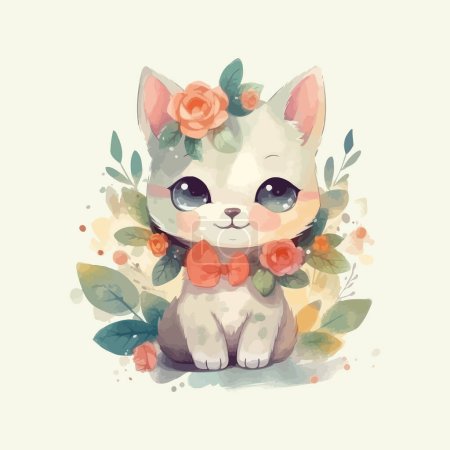 Illustration for Cute cartoon baby cat watercolor illustration design - Royalty Free Image